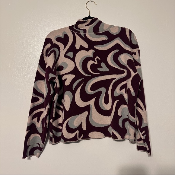 Anthro Maeve Carys Heart Pattern Mock Neck Sweater size Large Purple - Picture 7 of 7